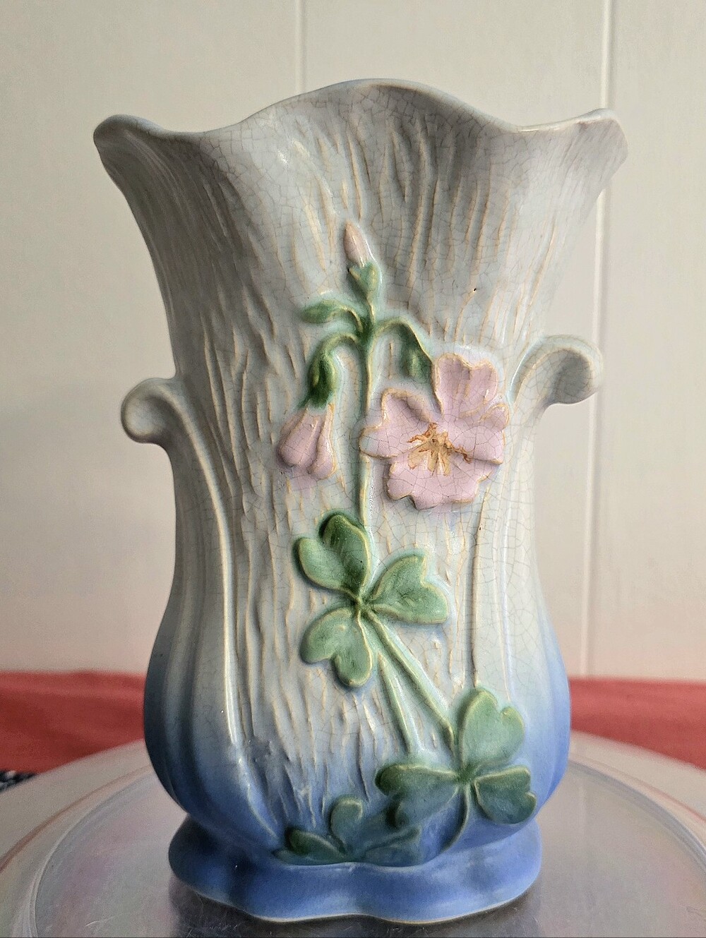 Vintage Weller Pottery Roba In Blue R-8 1930s Clover Style Leaves